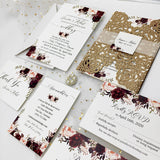 Sparkling Rose Gold Glittery Laser Cut Wedding Invite with Floral Insert CILA043