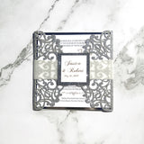 Silver Glittery Laser Cut Wedding Invite with Vellum Belly Band CILA001