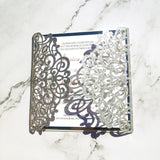 Silver Glittery Laser Cut Wedding Invite with Vellum Belly Band CILA001