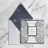 Silver Glittery Laser Cut Wedding Invite with Vellum Belly Band CILA001