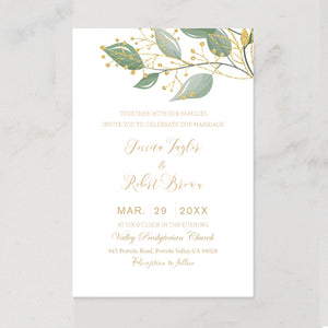 Airy Greenery Leaf and Gold Casual Wedding Invitation CIA019