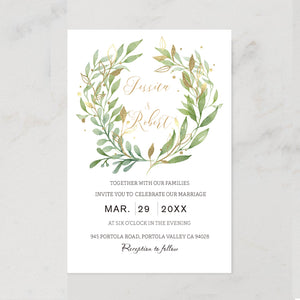 Chic Airy Greenery Leaf Gold Wedding Invitation CIA017