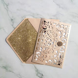 Blush Shimmer Laser Cut Wedding Invite with Floral Insert and Crystal CILA026