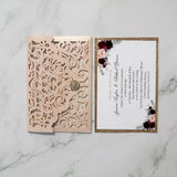 Blush Shimmer Laser Cut Wedding Invite with Floral Insert and Crystal CILA026