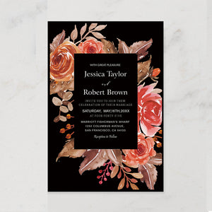 Elegant Black Watercolor Floral Wedding All In One Invitation CIA027