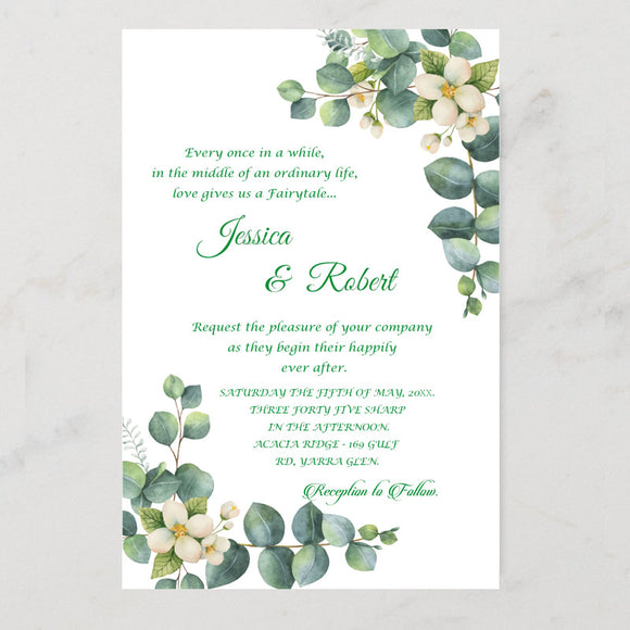 Elegant Modern Green Leaf Wedding Invitation CIA023