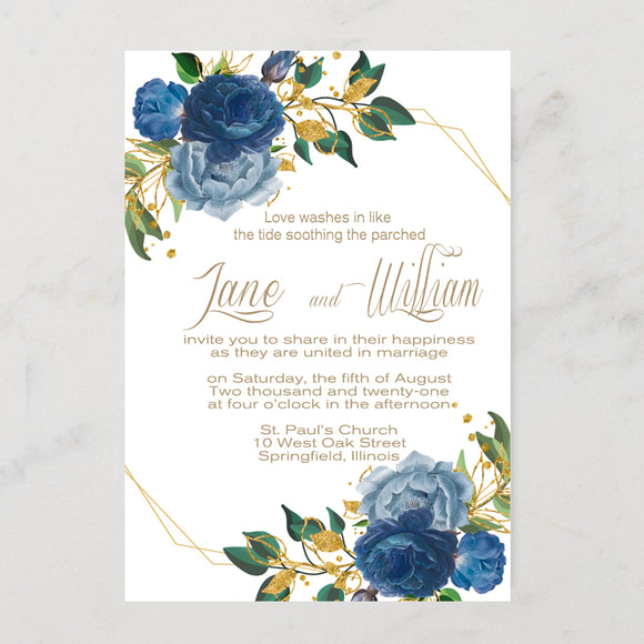 Navy Blue Floral Wedding Invitation CIA018