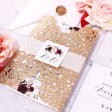 Sparkling Rose Gold Glittery Laser Cut Wedding Invite with Floral Insert CILA043