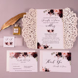 Sparkling Rose Gold Glittery Laser Cut Wedding Invite with Floral Insert CILA043