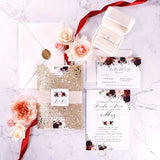 Sparkling Rose Gold Glittery Laser Cut Wedding Invite with Floral Insert CILA043