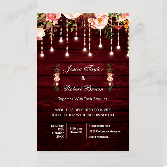 String Lights And Blush Pink Floral Wedding Invitation CIA025