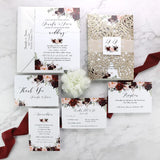 Sparkling Rose Gold Glittery Laser Cut Wedding Invite with Floral Insert CILA043
