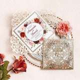 Luxury Rose Gold Glittery Laser Cut Pocket Wedding Invite CILA023