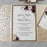 Blush Shimmer Laser Cut Pocket Wedding Invite with Rose Gold Glitter CILA022