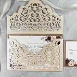 Blush Shimmer Laser Cut Wedding Invite with Floral Insert and Crystal CILA026