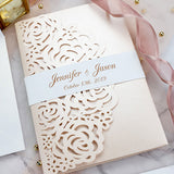 Blush Shimmer  Laser Cut Wrap With Rose Gold Glitter Wedding Invitation CILA062