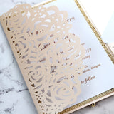 Blush Shimmer  Laser Cut Wrap With Rose Gold Glitter Wedding Invitation CILA062