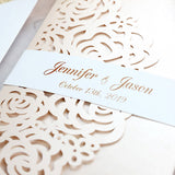 Blush Shimmer  Laser Cut Wrap With Rose Gold Glitter Wedding Invitation CILA062