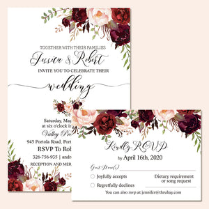 Burgundy Floral Wedding Invitation