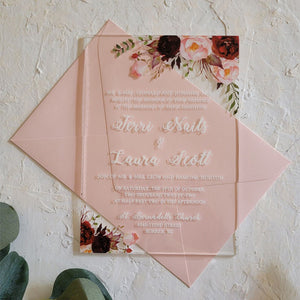 Blush and Burgundy Flowers Acrylic Invitation CIAR001