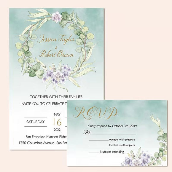 Bohemian Greenery Watercolor Wedding Invitation CIA011
