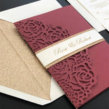 Burgundy Shimmer Laser Cut Wedding Invite with Rose Gold Glitter CILA065