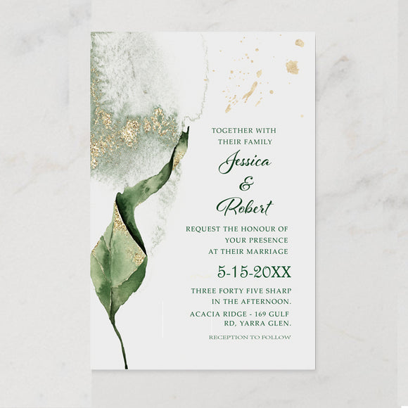 Modern Elegant Greenery Minimalist Wedding Invitation CIA014