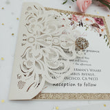 Blush Shimmer Laser Cut Wedding Invite with Rose Gold Glitter and Floral Insert CILA027
