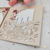 Blush Shimmer Laser Cut Wedding Invite with Rose Gold Glitter and Floral Insert CILA027