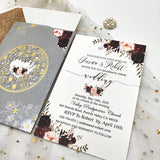 Classic Gray Laser Cut Wedding Invite and Bronzed Flowers CILA040