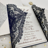 Classic Navy Blue Laser Cut Wedding Invite Perfectly Matched with Royalblue Ribbon CILA039