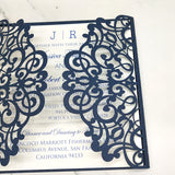 Classic Navy blue Shimmer Laser Cut Wedding Invite with Sliver Glitter and Glittery Envelope CILA018