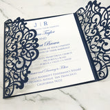 Classic Navy blue Shimmer Laser Cut Wedding Invite with Sliver Glitter and Glittery Envelope CILA018