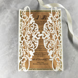 Delicate Ivory Laser Cut Wedding Invite with Champagne Gold Glitter and Glittery Envelope CILA025