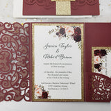 Burgundy Laser Cut Pocket Wedding Invite