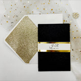 Black Shimmer Laser Cut Wedding Invitation with Gold Mirrored Paper CILA030