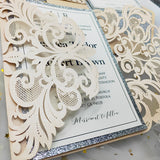 Elegant Blush Shimmer Laser Cut Wedding Invite with Silver Glitter and Glittery Envelope CILA007