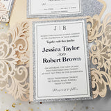 Elegant Blush Shimmer Laser Cut Wedding Invite with Silver Glitter and Glittery Envelope CILA007