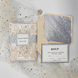 Elegant Blush Shimmer Laser Cut Wedding Invite with Silver Glitter and Glittery Envelope CILA007