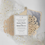 Elegant Blush Shimmer Laser Cut Wedding Invite with Silver Glitter and Glittery Envelope CILA007