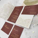 Elegant Ivory Shimmer Laser Cut Pocket Wedding Invite CILA044