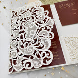 Elegant Ivory Shimmer Laser Cut Pocket Wedding Invite CILA044
