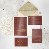 Elegant Ivory Shimmer Laser Cut Pocket Wedding Invite CILA044
