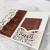 Elegant Ivory Shimmer Laser Cut Pocket Wedding Invite CILA044