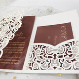 Elegant Ivory Shimmer Laser Cut Pocket Wedding Invite CILA044