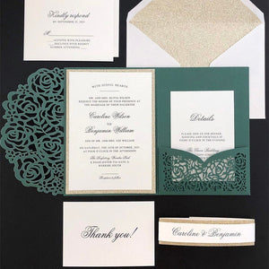 Emerald Shimmer Green Laser Cut Wedding Invitations CILA066