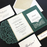 Emerald Shimmer Green Laser Cut Wedding Invitations CILA066