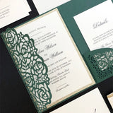 Emerald Shimmer Green Laser Cut Wedding Invitations CILA066