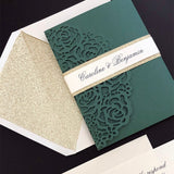 Emerald Shimmer Green Laser Cut Wedding Invitations CILA066