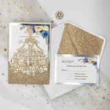 Rose Gold Glittery Laser Cut Wedding Invite with Floral Insert CILA028